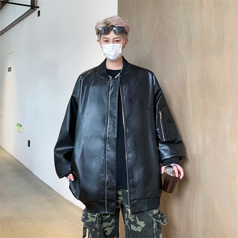 主推新款美式高街立领夹克潮牌皮衣夹克宽松外套A436-W103-P68,男装夹克,电商A436