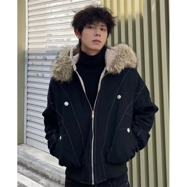 山雕毛绒连帽棉服女冬季棉袄美式宽松棉上衣男夹棉外套 M916图片