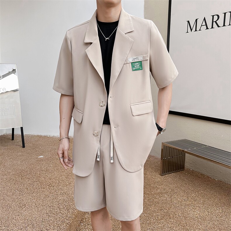 2023短袖套装夏季薄款冰丝衬衣服高级感痞帅西服PS06-P115-控158,男装西服套装,星座816A（原B366）