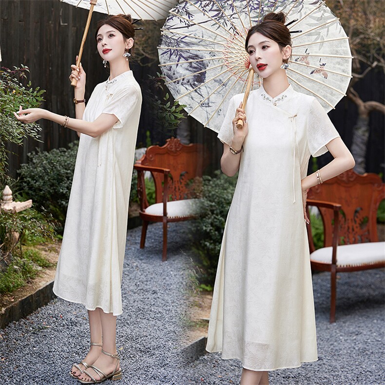 新中式提花改良年轻款旗袍2026夏季新款遮肚子显瘦禅意茶服连衣裙,女装连衣裙,倪叶myz