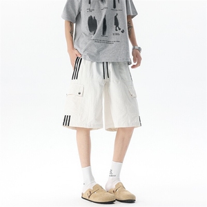 8XL-M三条杠工装短裤大码休闲运动中裤条纹冰丝五分裤DK1303/P48