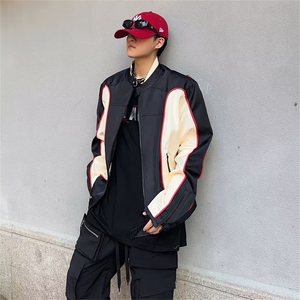 外套潮牌街头拼接网红棒球服机车夹克痞帅设计感1234-P65图片