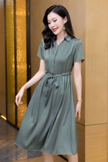 双绉真丝连衣裙夏天大牌气质纯色高档贵夫人大码中年妈妈丝绸裙子，女装连衣裙，阿舍尔精品
