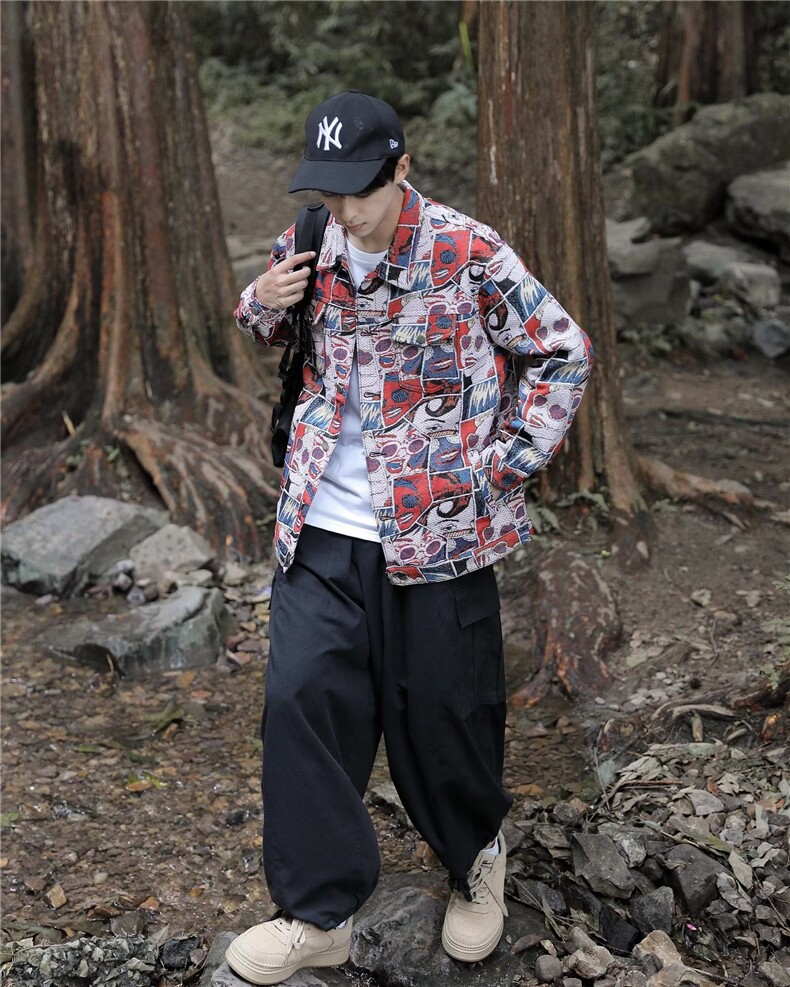 秋季青春流行男夹克文艺潮不规则卡通提花外套J212P68,男装夹克,星座1116-2