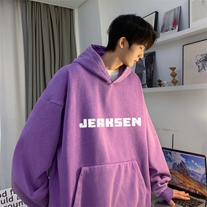 美式复古水洗宽松连帽卫衣十字架字母印花上衣JK23385特p53-控88图片