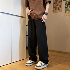 简约风裤子男生春秋季青少年加肥加大码潮牌宽松直筒阔腿休闲长裤，男装休闲裤，电商D206-1