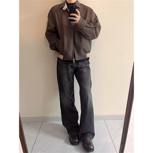 美式高街vibe风复古猫须水洗黑色牛仔裤男微喇修身长裤子NZT1758图片