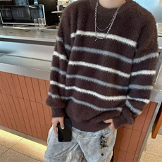 水貂绒条纹毛衣男冬季加厚慵懒风外套秋冬款韩系马海毛针织衫7170，男装针织衫/毛衣，星座506