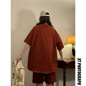 中性风麂皮绒短袖T恤男DT8766P23短裤男DK8767P32套装TZ8757P55图片