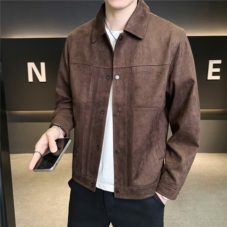仿小牛皮翻领皮夹克春季男装皮衣C317-26516-P140卷后控188,男装夹克,电商C317