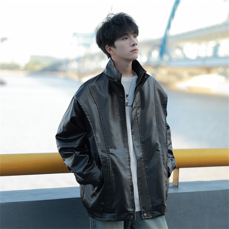现货秋装新款宽松皮夹克男休闲百搭潮流痞帅上衣外套JK719-P85，男装夹克，星座1209-2
