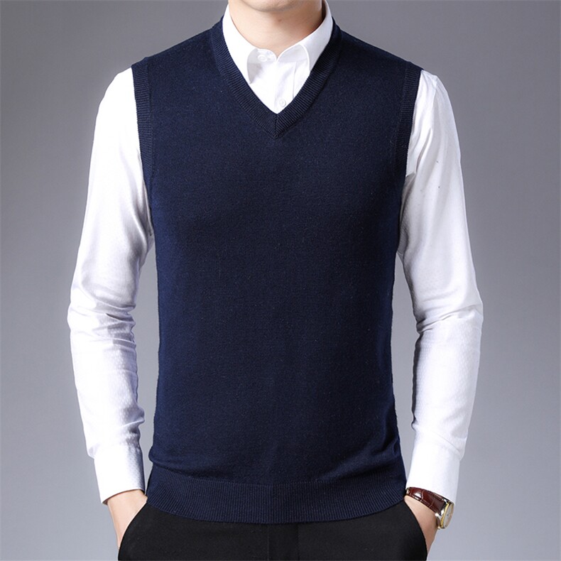 2023冬季新款男士V领纯色坎肩背心中年商务休闲保暖打底衫马甲，男装背心/马甲，电商B212（原钱塘6029）