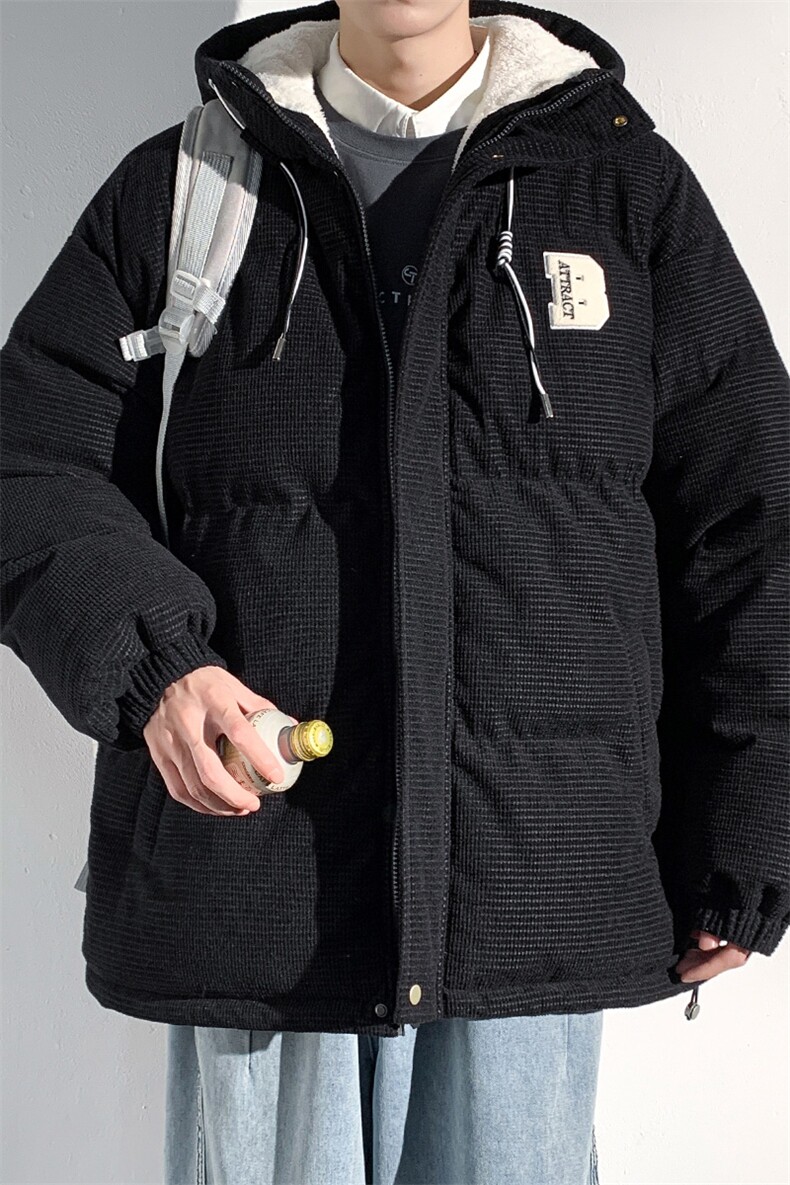 冬季青少年灯芯绒连帽棉衣潮牌羊羔毛加绒加厚棉服外套5305-P85,男装棉衣,电商B306