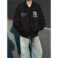 春秋季新款字母印花棒球服外套男士复古宽松休闲百搭夹克上衣，男装夹克，星座410-7