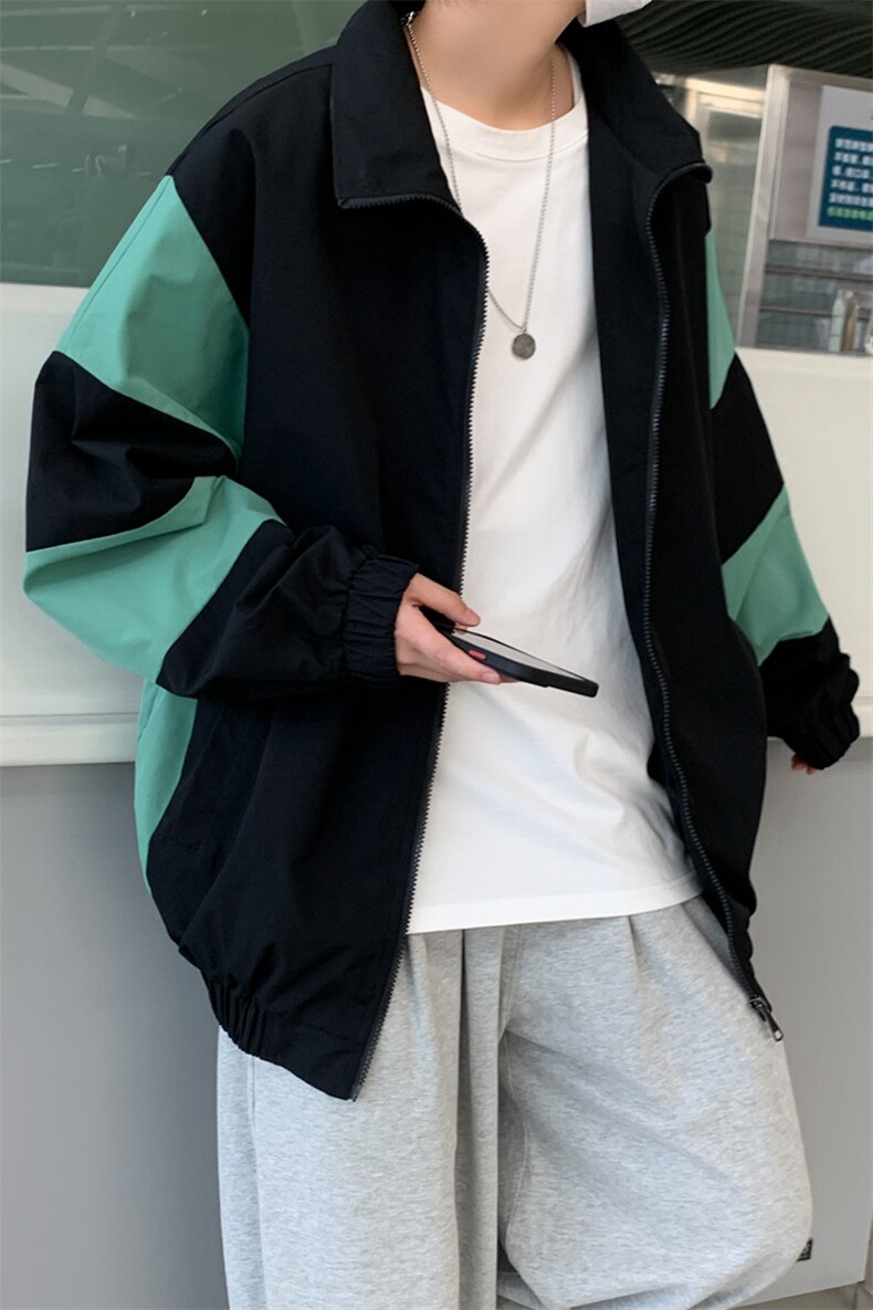 JK3013/P55秋装现货新款撞色港风夹克男女宽松外套大码潮流男上衣,男装夹克,电商A141