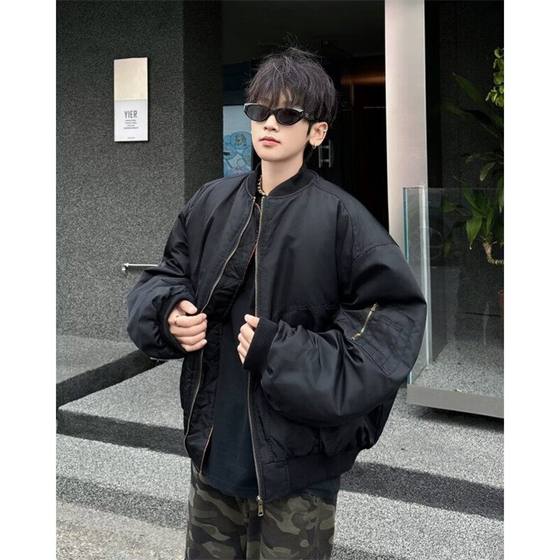 美式飞行员棉服夹克短宽廓形军绿色工装外套男冬棒球服W6304-P85,男装夹克,星座412-3