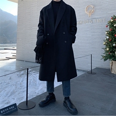 长款毛呢大衣男生秋季英伦风痞帅呢子外套高级感过膝风衣，男装风衣，星座710