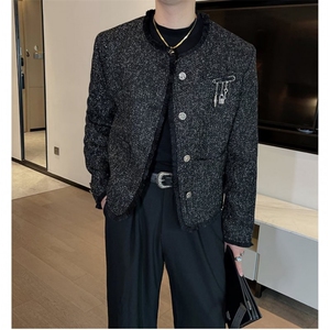 小香风毛绒西装外套男秋冬季高级感韩版潮流宽松加厚短款夹克上衣图片