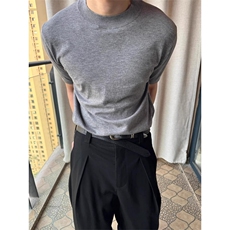 美式复古灰色针织短袖男女夏季修身显肌肉正肩T恤cleanfit半截袖，男装T恤，星座601-1
