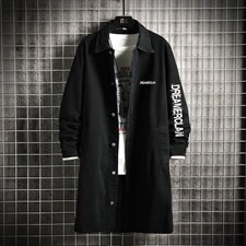 FY662-P78-限价108  春季长款牛仔风衣男士网格潮流大码外套图片