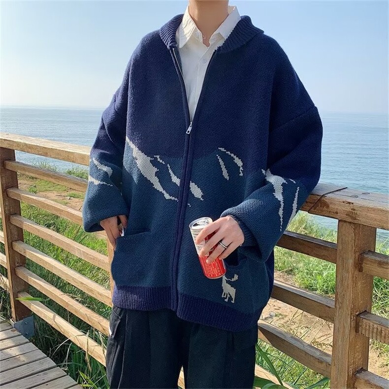 2023针织外套男秋冬款毛衣ins开衫宽松港风上衣潮流百搭MY31P45,男装针织衫/毛衣,星座410-2