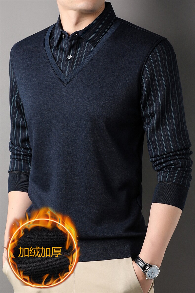 Y5659钱塘2020-2中年男士秋冬季新款商务休闲简约假两件P60,男装针织衫/毛衣,钱塘207-2