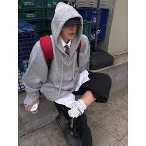 网图有货 美式连帽针织衫外套男女宽松复古情侣套头线衣 A992-P58图片