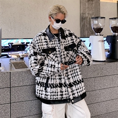 秋季编织小香风男女款拼接夹克格子上衣A071-JK105-P110，男装夹克，电商A071