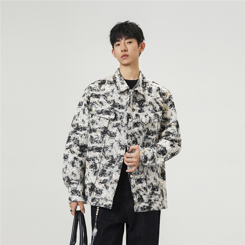 可二开定制扎染雾霾小香风面料大码M-5XL夹克男JK78082P79控128图片