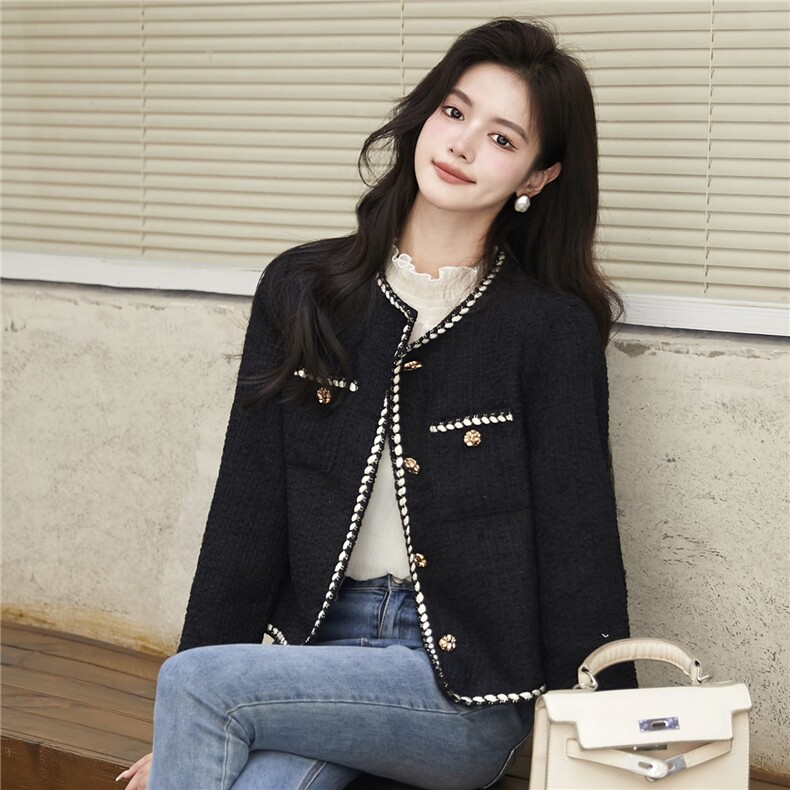 黑色法式短款小香风外套女春季新款洋气减龄外搭气质时尚上衣，女装短外套，艾米莉亚