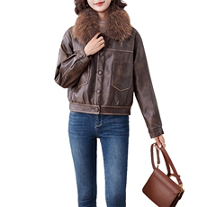 皮衣外套女短款小个子2024秋冬新款洋气百搭加绒加厚真毛领皮棉衣，女装皮衣，潮流依族