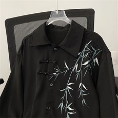 新中式风印花长袖衬衫春季新款盘扣唐装宽松衬衣外套45339-p45，男装衬衫，星座1008