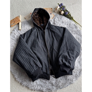 竖条豹纹内里拼接撞色连帽棉服男女冬季座山雕外套 M5039图片
