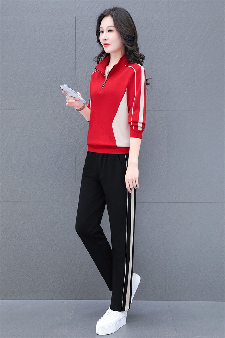 春秋长袖套头上衣休闲套装女2024秋装新款时尚休闲百搭运动两件套,女装运动套装,燕颉服饰