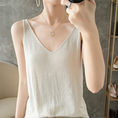 夏季新款亮丝吊带背心女V领套头宽松打底衫内搭外穿简约无袖美背，女装背心吊带，暖姿羊绒