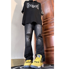 B221美式ins高街暗黑小众修身小脚破洞牛仔裤LK23065-P60控78，男装牛仔裤，电商B221