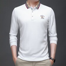 2023新款纯棉长袖t恤男衣服秋季polo衫中年商务休闲男士上衣，男装T恤，电商B212（原钱塘6029）