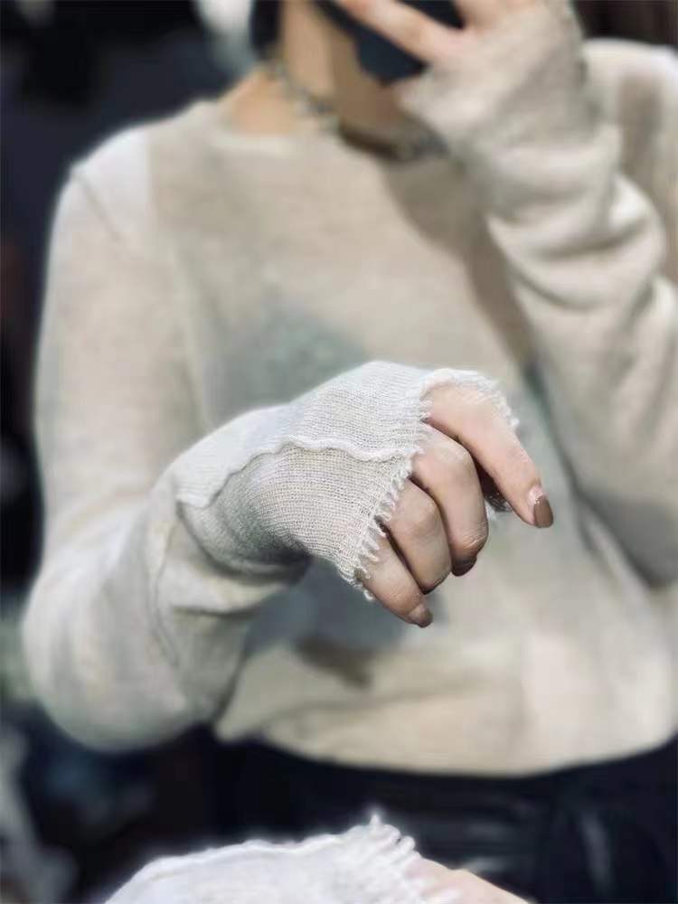 秋季精纺薄款微透羊毛针织衫女宽松外穿流苏边时尚套头毛衣打底衫,针织衫/毛衣,洁纯羊绒