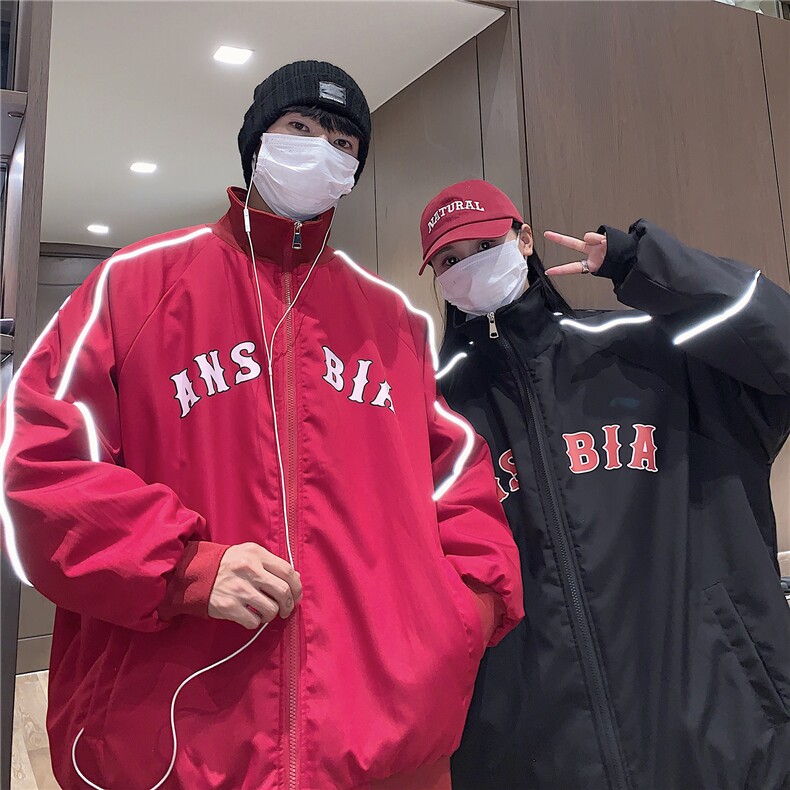 港风新品反光宽松男士棉衣韩版百搭情侣棉服冬装外套G1030P118,男装棉衣,电商A339