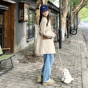 卡其色休闲流行风衣外套女2025年春秋季新款设计感撞色英伦风大衣图片