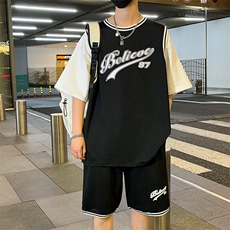 夏季短袖T恤套装青少年纯棉篮球服男潮流两件套男装F312P60控89，男装休闲套装，电商A086