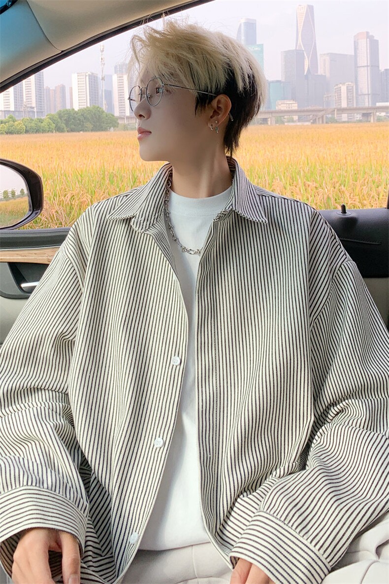 ！2025春季新款男士条纹衬衫重磅简约衬衣CS02特P50,男装衬衫,电商B220
