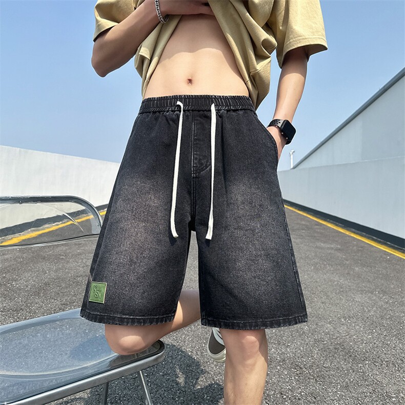2025春夏季新款裤脚麦标牛仔短裤男潮流痞帅学生短裤D27#-P38,男装牛仔裤,电商A178