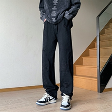 美式vibe裤子男ins潮百搭水洗破洞毛边牛仔裤男N01443-P45，男装牛仔裤，星座308B-1