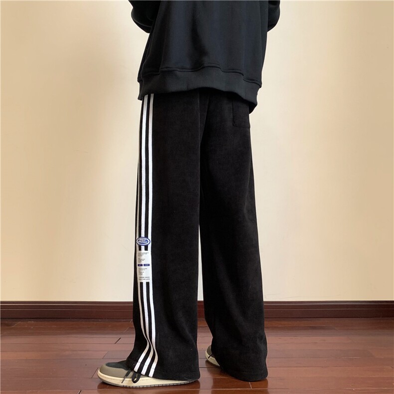 冬季加绒加厚欧棉绒条纹贴标休闲裤M~5XLXZ604-KG50-P65控78,男装卫衣,星座604