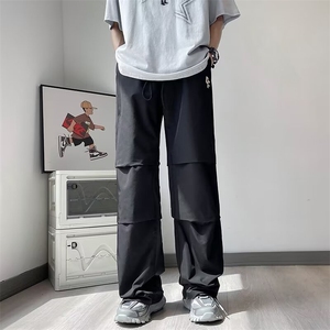 休闲裤男韩版潮流褶皱个性2024秋季ins裤脚开衩长裤K5106-P30图片