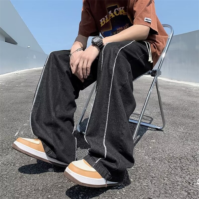 小众设计感牛仔裤男春季潮牌美式复古宽松阔腿直筒拖地长裤子NK95,男装牛仔裤,星座1116A-1（原606A）
