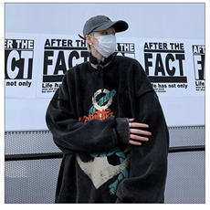 水洗做旧vintage美式重磅卫衣男春秋潮牌oversize高街硬挺打底衫，男装卫衣，星座517A