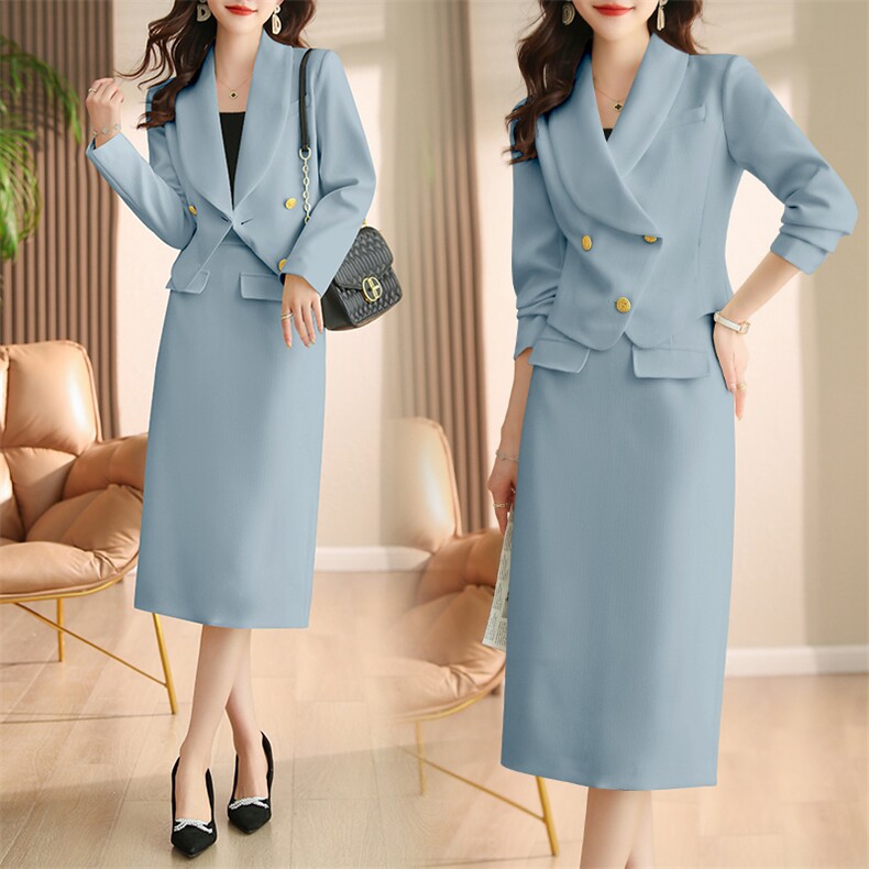 高级感通勤职业套装裙女春秋2024新款气质西装半身裙套装两件套，女装套装/套裙，卡杰菲