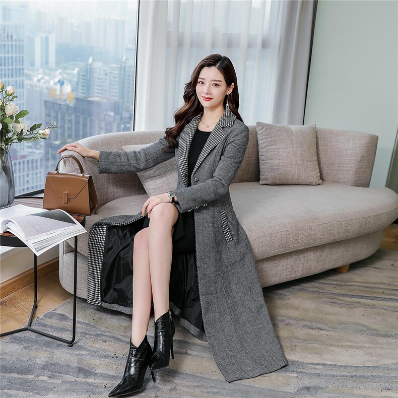 排扣毛呢外套中长款长袖2025年春季时尚潮流舒适简约个性,女装毛呢外套,天丽